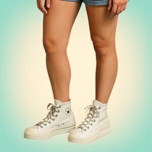 Streetwear Platform High-Top Sneakers White Converse All Star Women’s 7